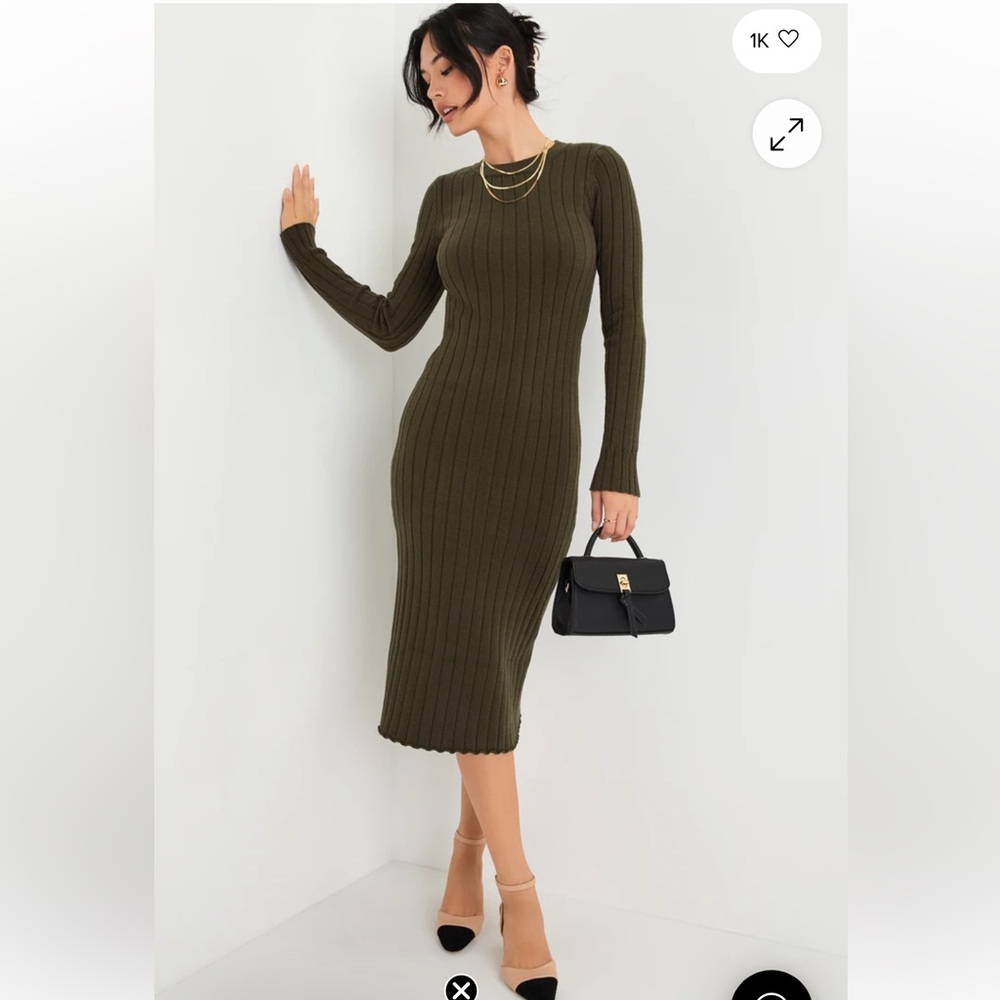 ❤️Lulus The Best Yet Ribbed Olive Green Sweater Drsss
